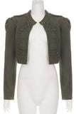 Collarless Crop Denim Jacket