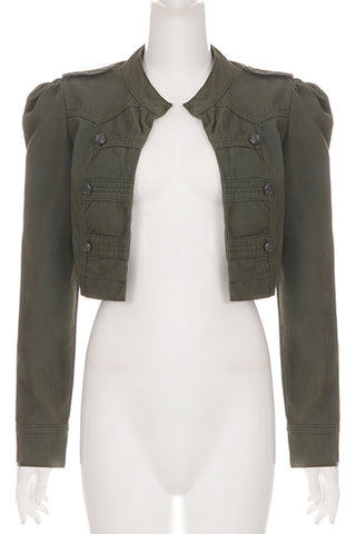 Collarless Crop Denim Jacket