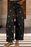 Daisy Print Ruffle Hem Wide Leg Pants