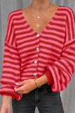 Striped V-Neck Button-Front Knit Cardigan