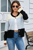 Striped Colorblock Button-Front Knit Cardigan