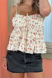 Lace-Up Floral Tiered Tank Top