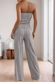 Striped Tube Top and Wide-Leg Pants Set