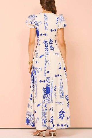 V-Neck Patterned Casual Dress