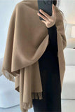 Fringe-Trim Open Front Poncho