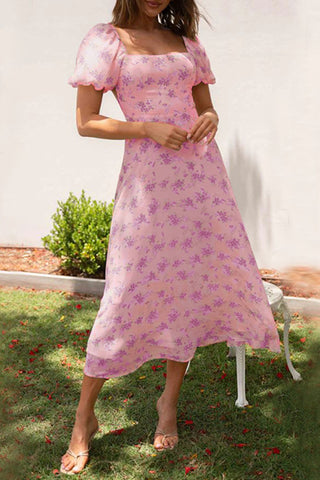 Floral Puff-Sleeve Vacation Dress