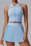 Zip-Front Skirt Set with Pleated Design
