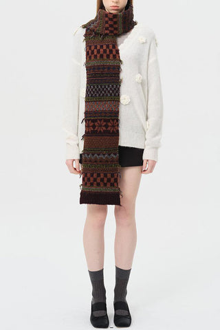 Patterned Knit Scarf with Fringe