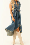 Button-Front Denim Midi Dress