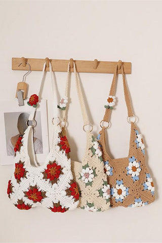 Floral Crochet Bag with Shoulder Strap