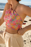 Floral Print Halter Neck Crop Top