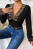 Leopard Trim V-Neck Bodysuit