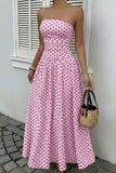 Polka Dot Strapless Ruched Maxi Dress