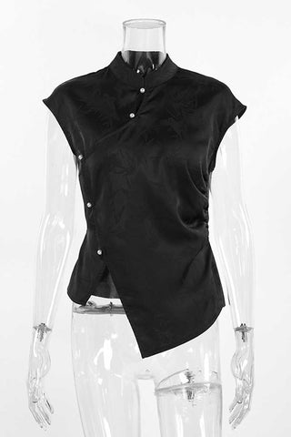 Satin Floral Mock Neck Sleeveless Tank