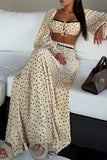 Polka Dot Long Sleeve Square Neck Skirt Set