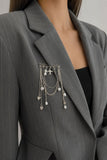 Layered Chain Pearl Heart Dangle Brooch