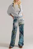 Graphic Print Straight Jeans