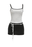 Contrast Trim Crop Top and Tie Mini Skirt Set
