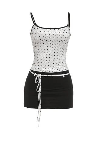 Contrast Trim Crop Top and Tie Mini Skirt Set