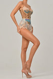 Buttoned Lace Trim Romper