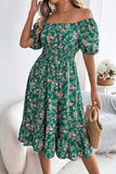 Off-Shoulder Smocked Casual Dress
