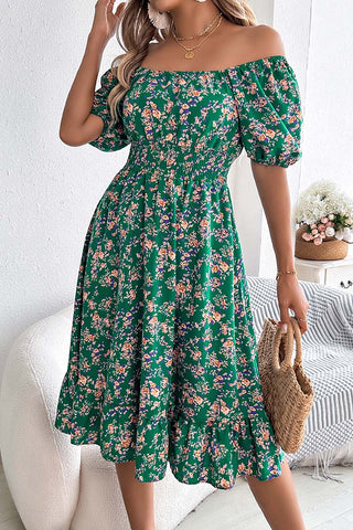 Off-Shoulder Smocked Casual Dress