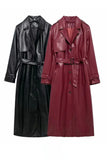 Belted Notched Collar Long Sleeve Coat
