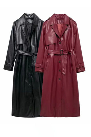 Belted Notched Collar Long Sleeve Coat