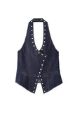 Sleeveless Button Halter Tank Top