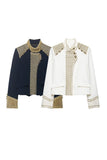Military Braid Mock Neck Cropped Jacket