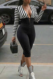 Striped V-Neck Lace-Up Bodycon Romper