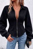 Zip-Front Collared Fitted Jacket