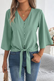 Tie-Front Buttoned Blouse