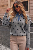 Polka Dot Denim Collar Knit Sweater