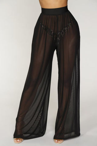 Sheer Mesh High-Waist Wide-Leg Pants