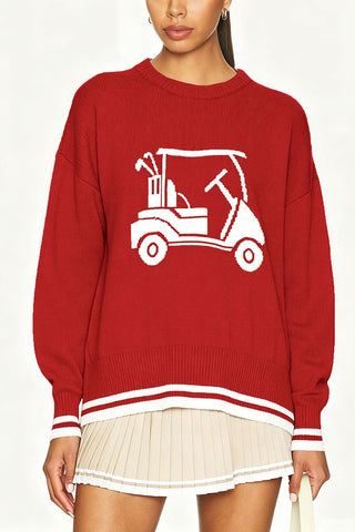 Golf Cart Graphic Ribbed Trim Sweater