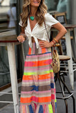Tiered Multi-Color Striped Maxi Skirt