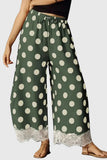 Polka Dot Drawstring Wide-Leg Lace Pants