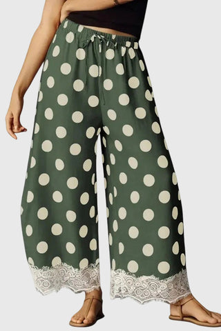 Polka Dot Drawstring Wide-Leg Lace Pants
