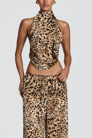 Halter Cowl Neck Crop Top and Pants Set