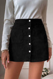 High-Waist Ribbed Button-Front Mini Skirt