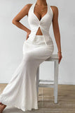 Halter Waist Tie Maxi Skirt Set