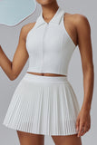 Zip-Front Skirt Set with Pleated Design