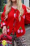 Tie-Front Cherry Embellished Cardigan