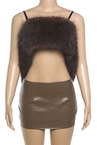 Unique Fur-Trim Skirt Set