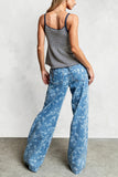 Floral Print Drawstring Wide-Leg Baggy Jeans