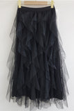 Layered Lace Mesh Ruffle Midi Skirt