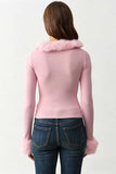 Faux Fur Trim V-Neck Crop Top