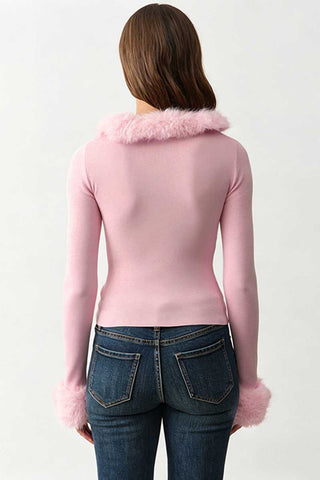 Faux Fur Trim V-Neck Crop Top