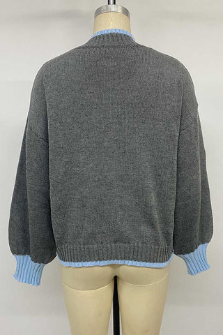 Contrast Ribbed Mock Neck Knit Sweater